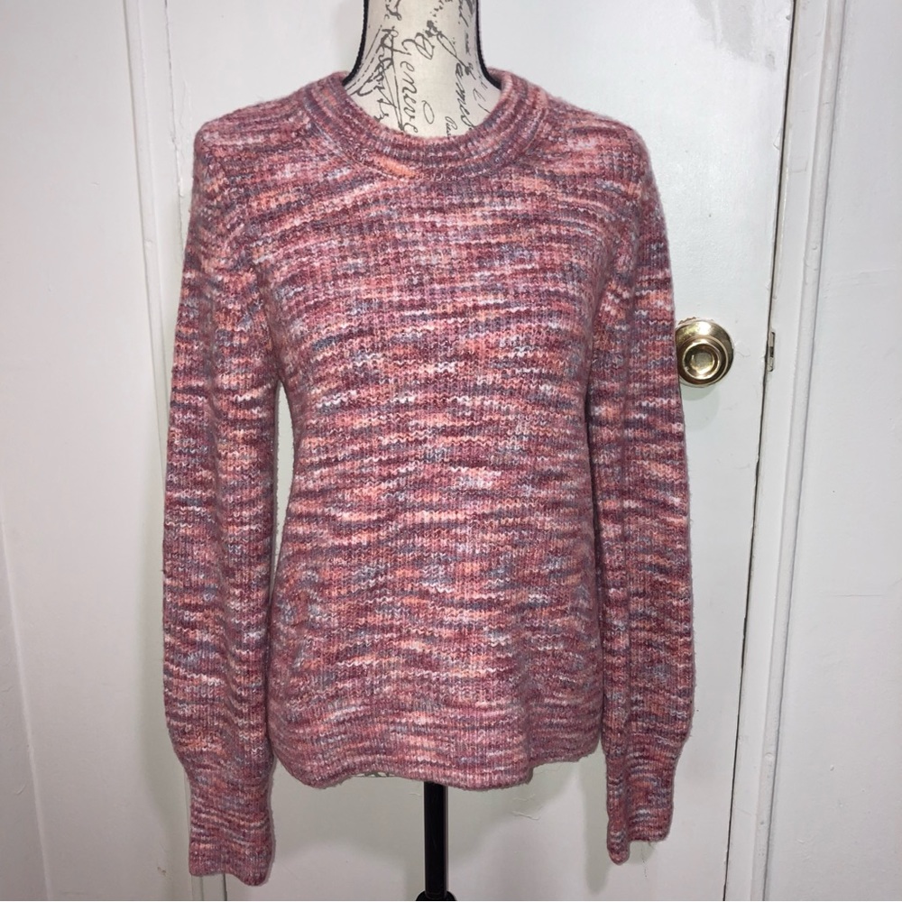 Pink Plush Fuzzy Soft Plush Knit Chunky Knit Sweater Pink Space Dye Crew Neck